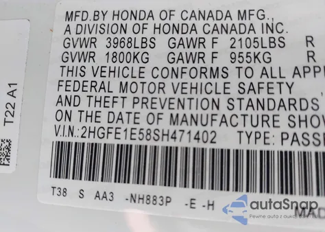 2025 Honda Civic Si Base W/High Performance Summer Tires/ из США, поврежденный, VIN 2HGFE1E58SH471402